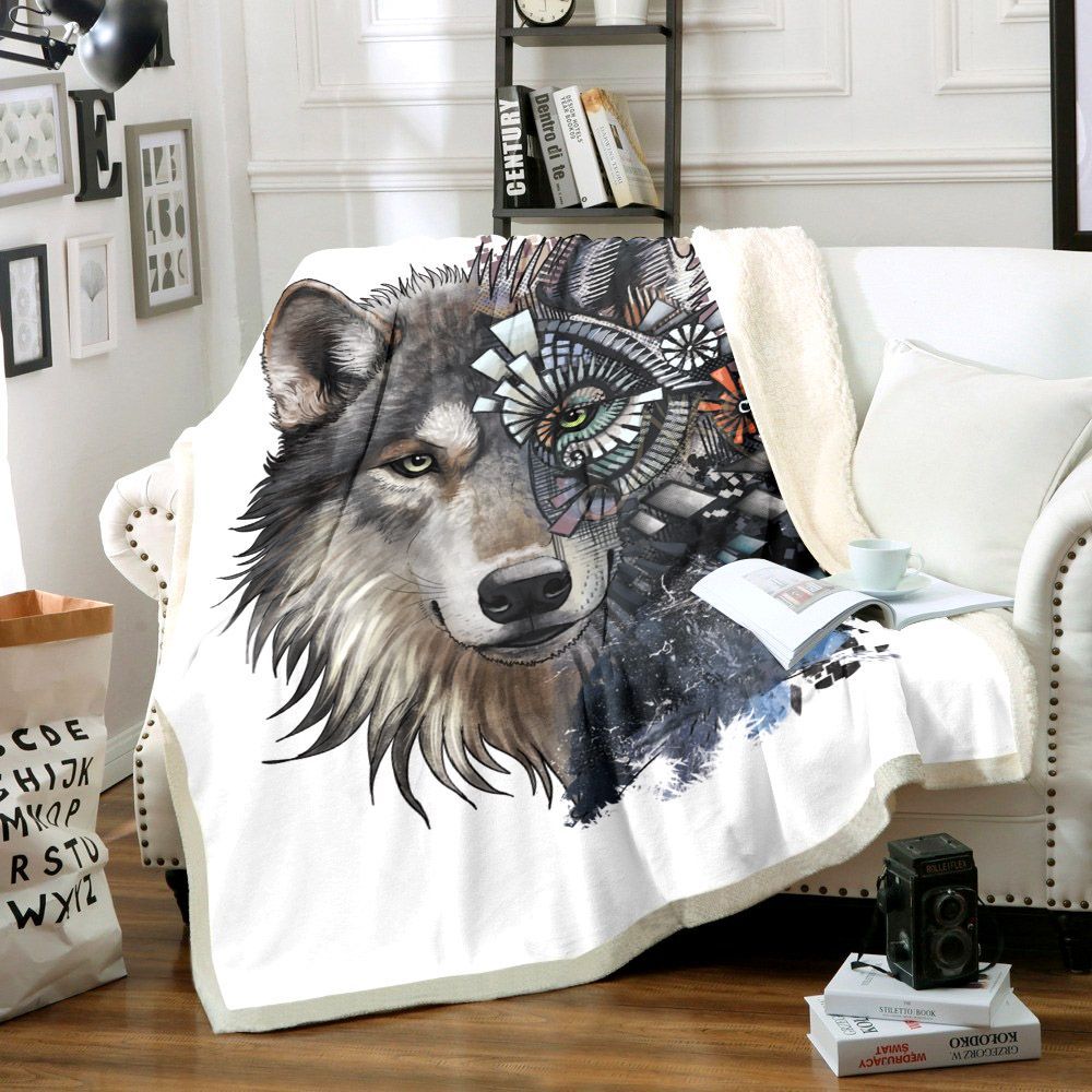 White Wolf Sherpa Fleece Blanket