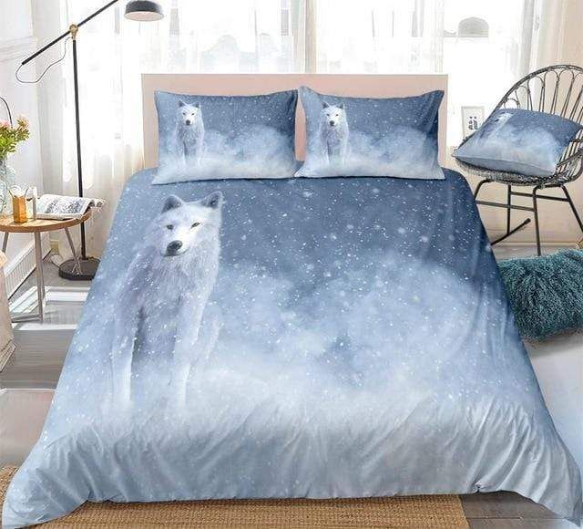 White Wolf Sitting In Snow Bedding Set