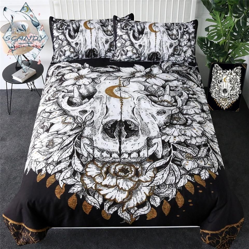 White Wolf Skull Printed Bedding Set