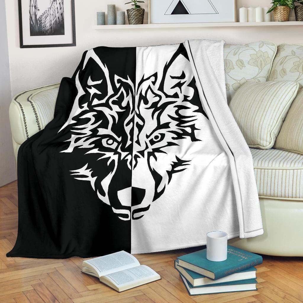White Wolf Tribal Sherpa Fleece Blanket