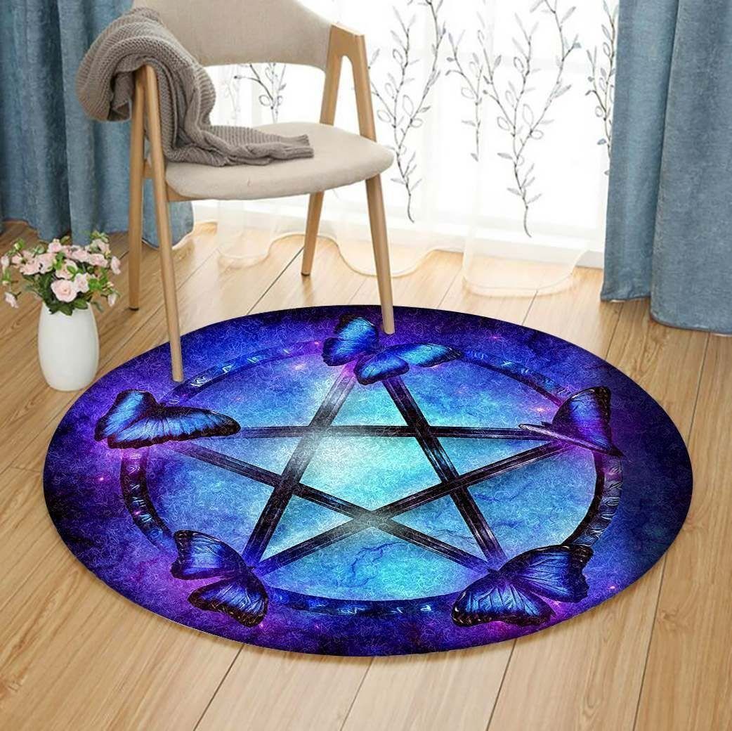 Wicca And Butterfly Round Carpet