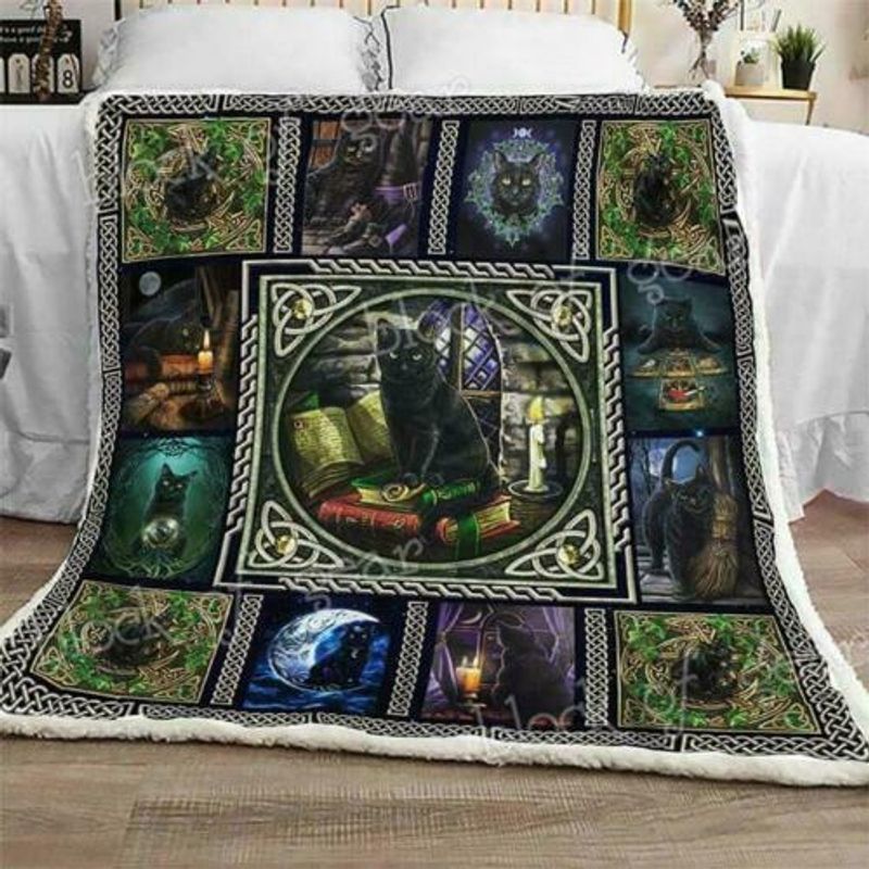 Wicca Black Cat Sherpa Fleece Blanket
