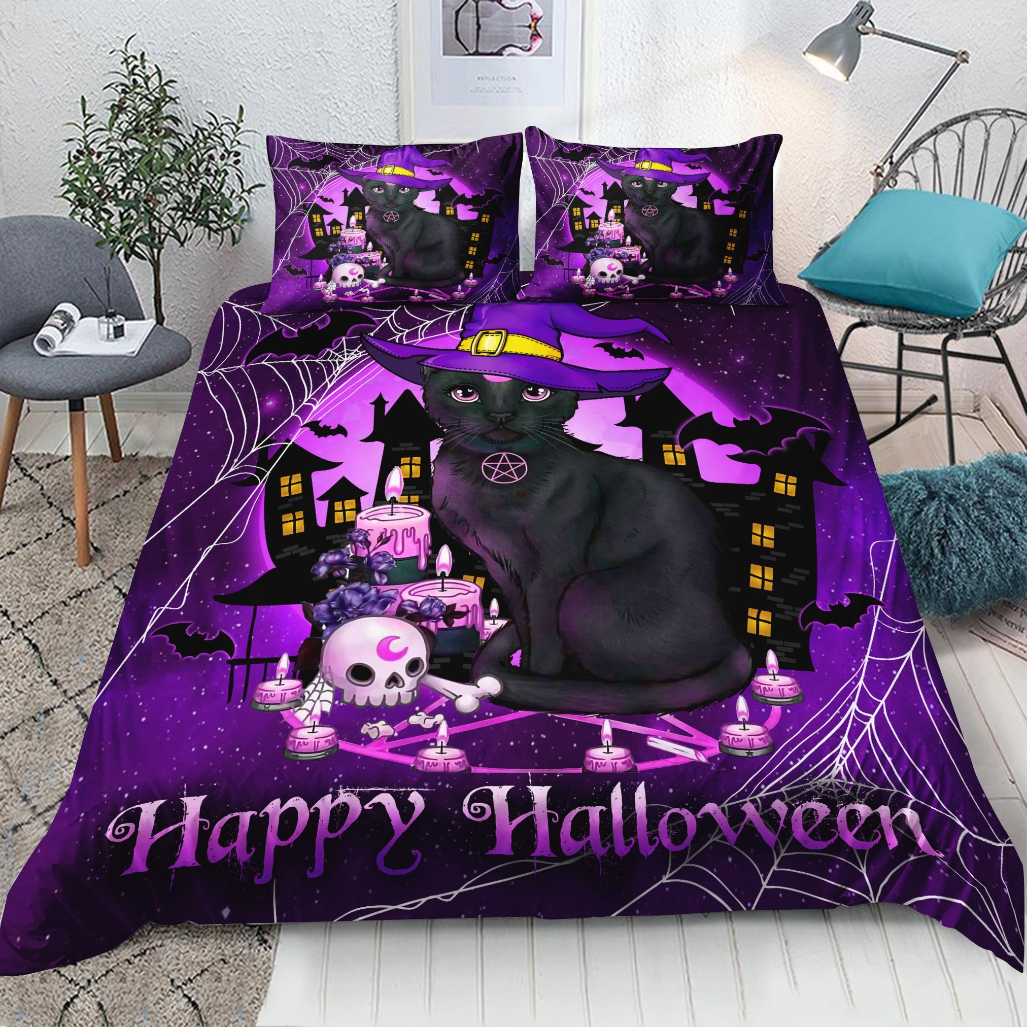 Wicca Black Witch Happy Halloween Bedding Set