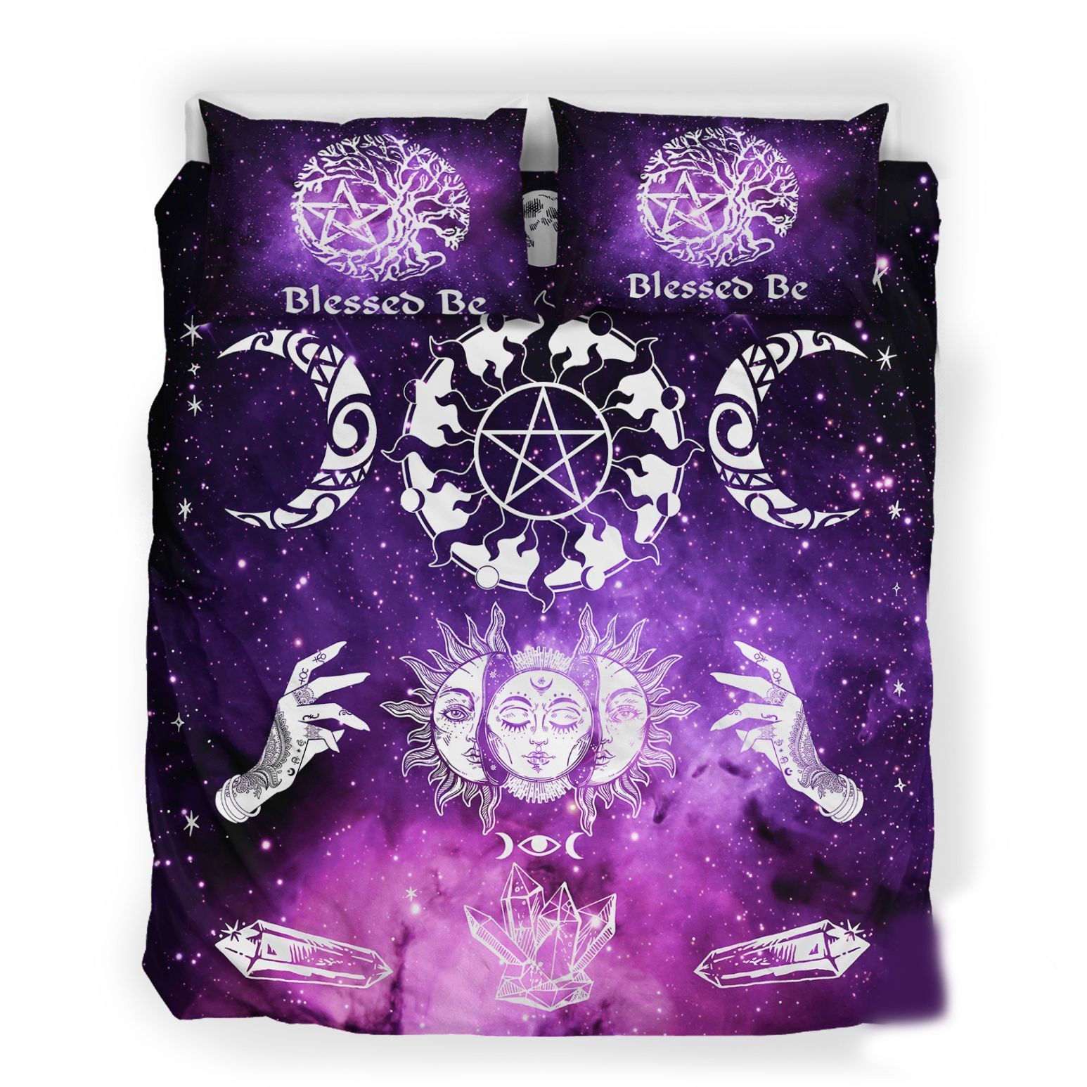 Wicca Sun And Moon Blessed Be Witch Magical Galaxy Bedding Set