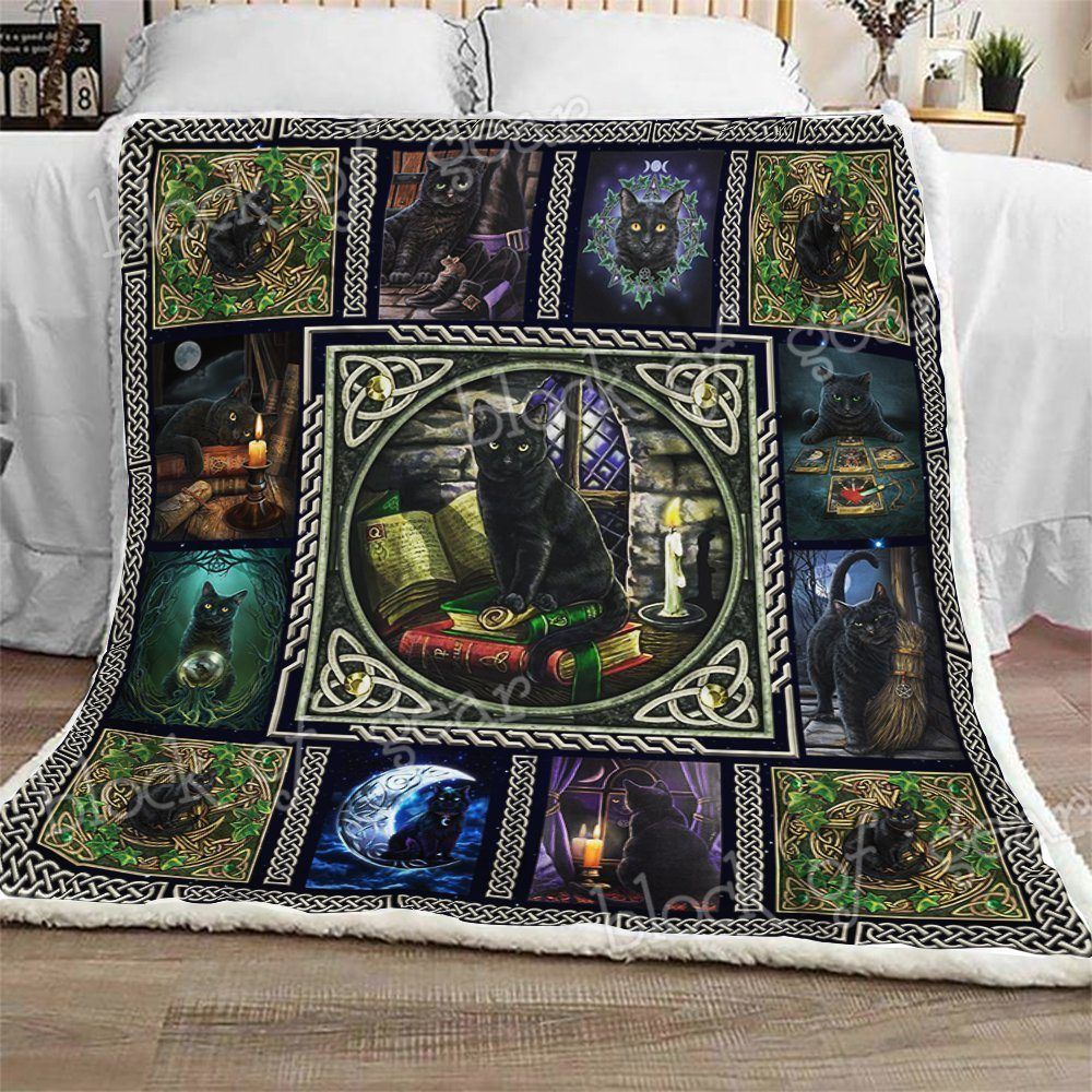 Wiccan Black Cat Sherpa Fleece Blanket