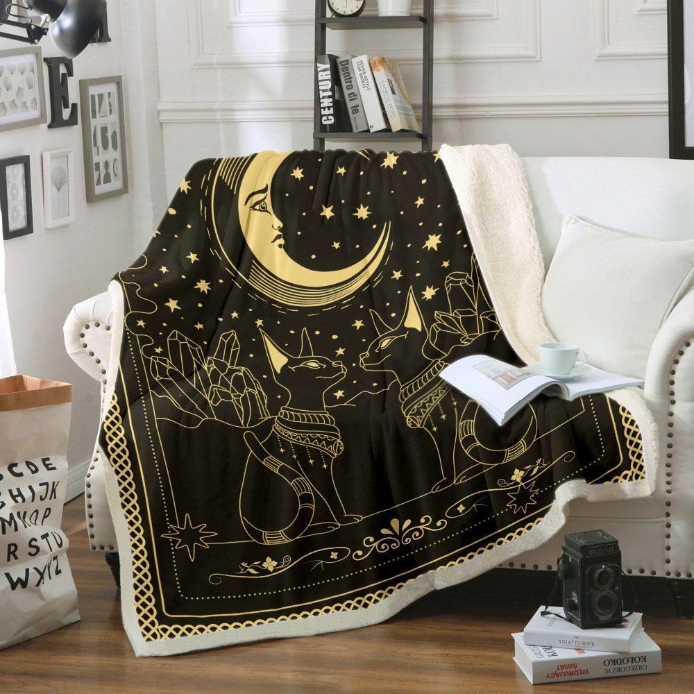 Wiccan Cats And Moon Sherpa Fleece Blanket