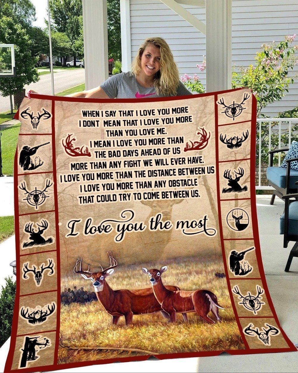 Wife Husband Deers When I Say I Love You More I Love You The Most Sherpa Fleece Blanket