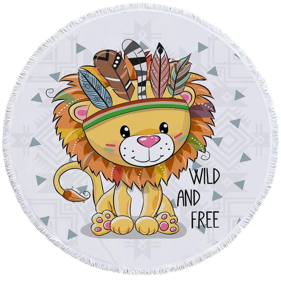 Wild And Free Tribal Lion Printed Round Beach Towel