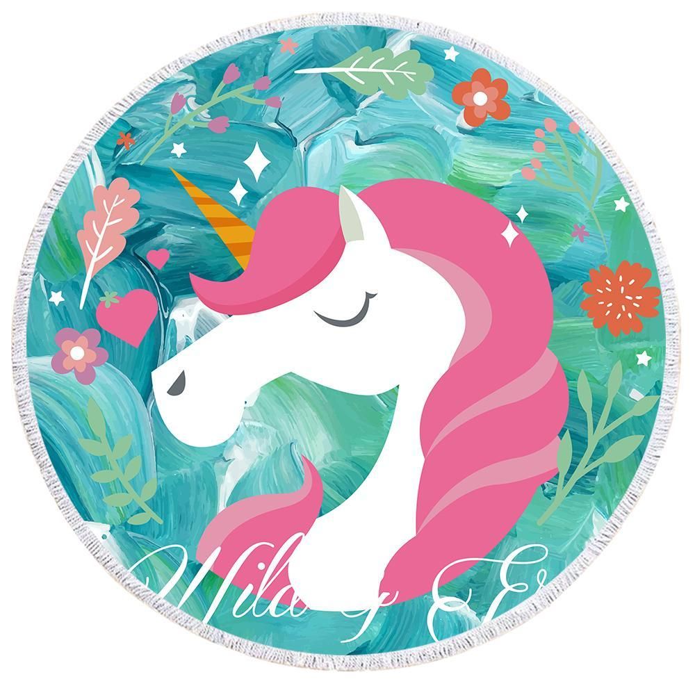 Wild And Free Unicorn Printed Round Beach Towel