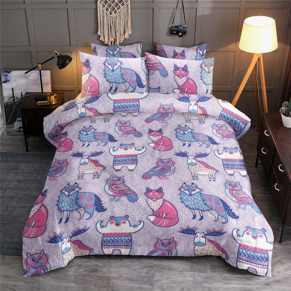 Wild Animal Moose Owl Wolf Fox Bear Bedding Set