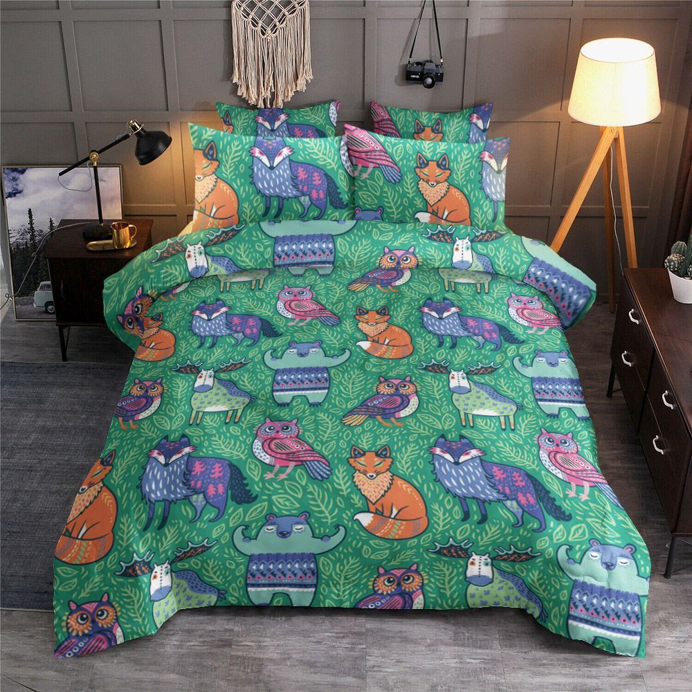 Wild Animal Moose Owl Wolf Fox Bear  Bedding Set