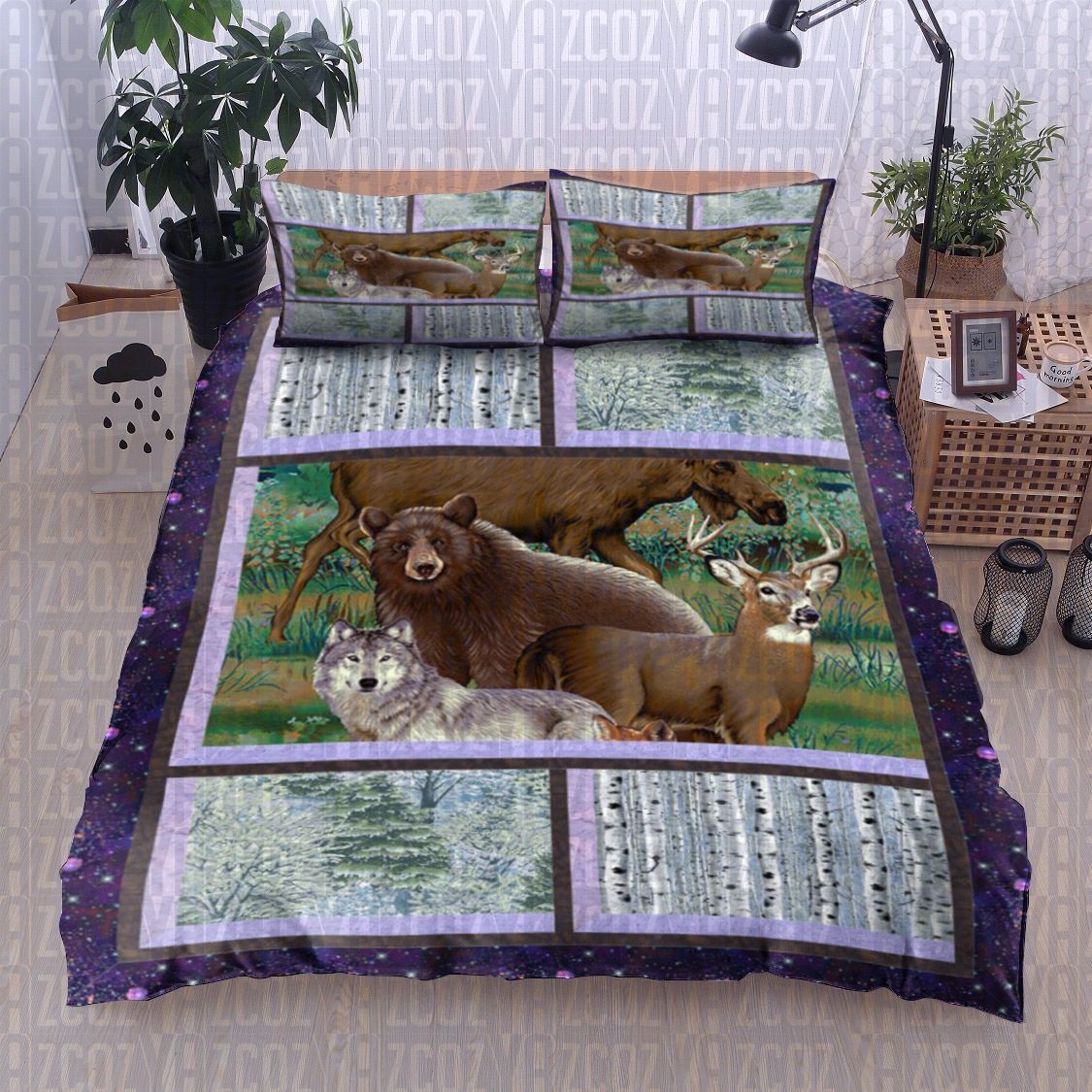 Wild Animals Bear Wolf Moose Bedding Set