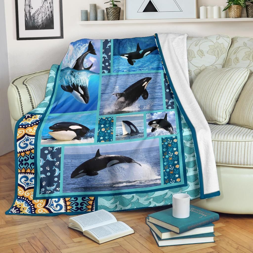 Wild Blue Orca Whale Killer Printed Fleece Blanket