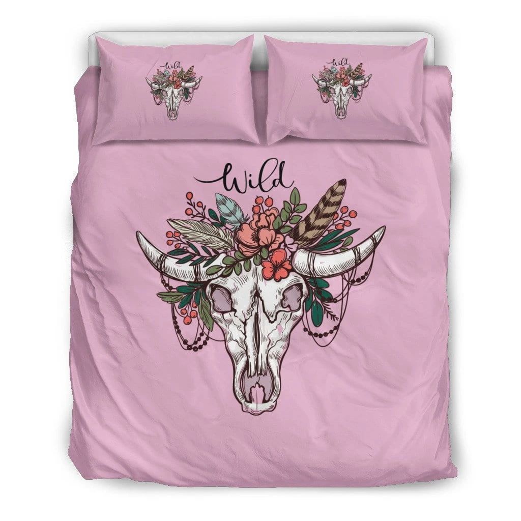Wild Floral Animal Skull Lilac Bedding Set