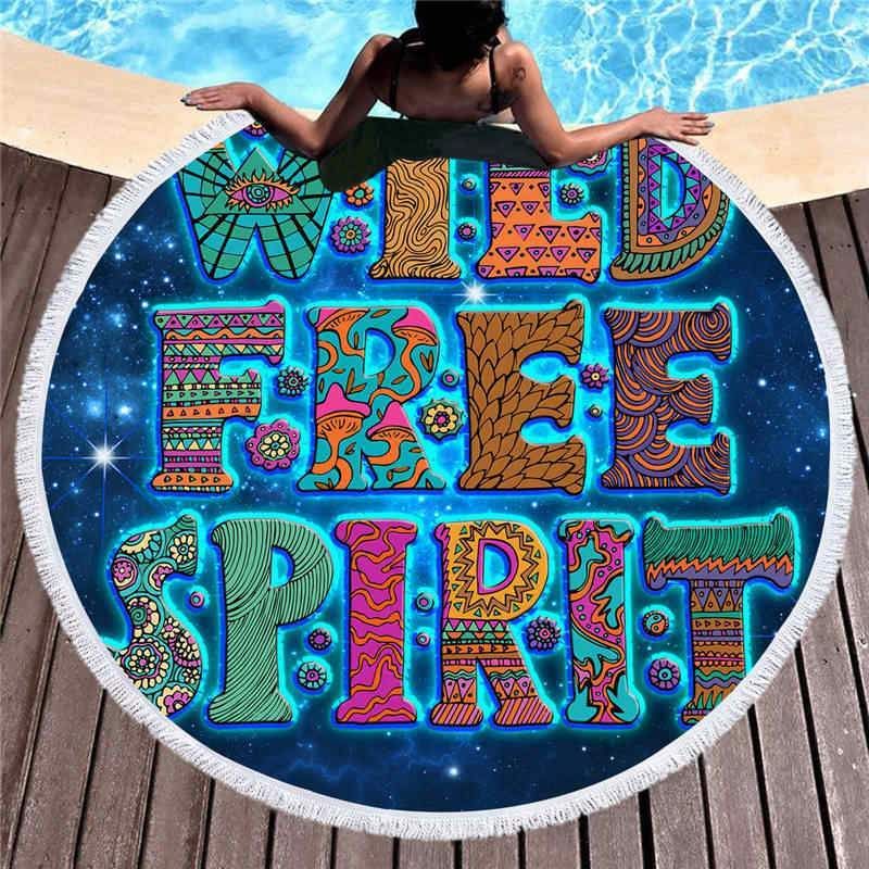 Wild Free Spirit Blue Starry Sky Backdrop Printed Round Beach Towel