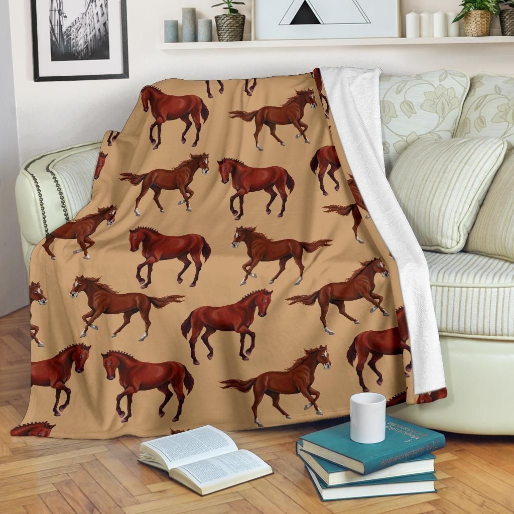 Wild Life Brown Horse Print Pattern Fleece Blanket