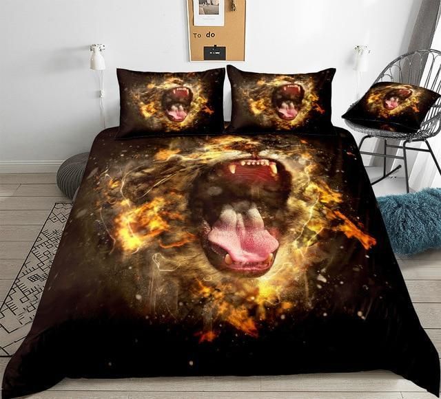 Wild Lion Flame Bedding Set