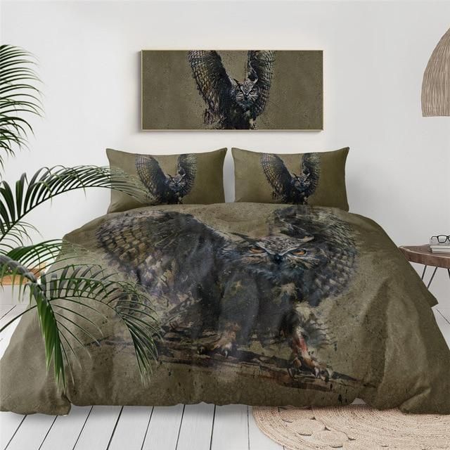 Wild Owl Grey Bedding Set