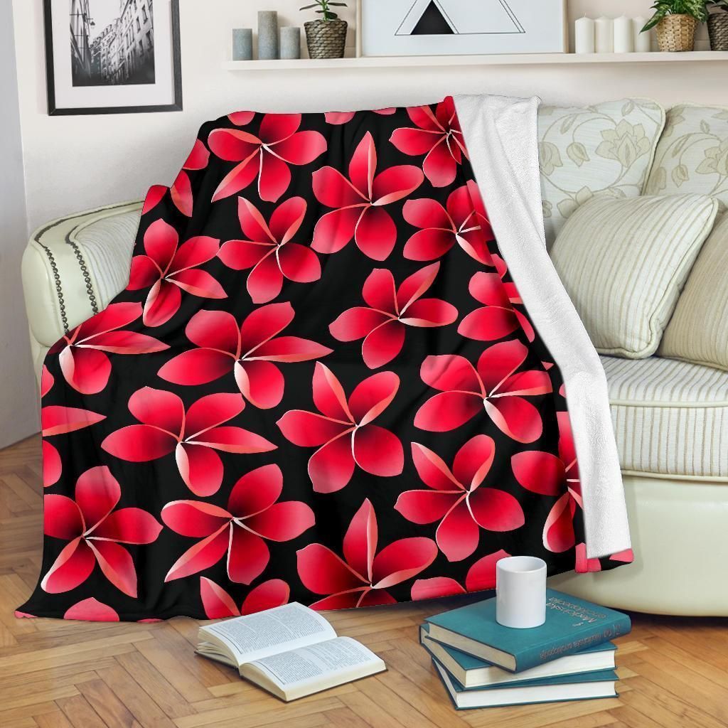 Wild Red Plumeria Pattern Print Design Fleece Blanket
