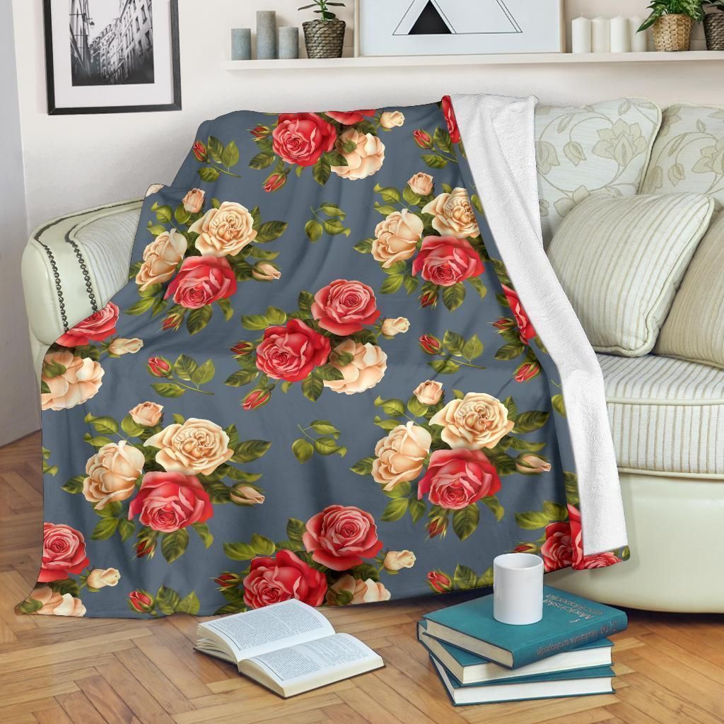 Wild Rose Pattern Print Design Vintage Fleece Blanket