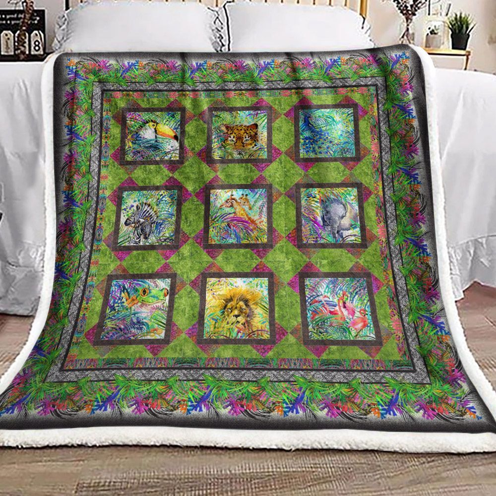 Wild Safari Animal Sherpa Fleece Blanket