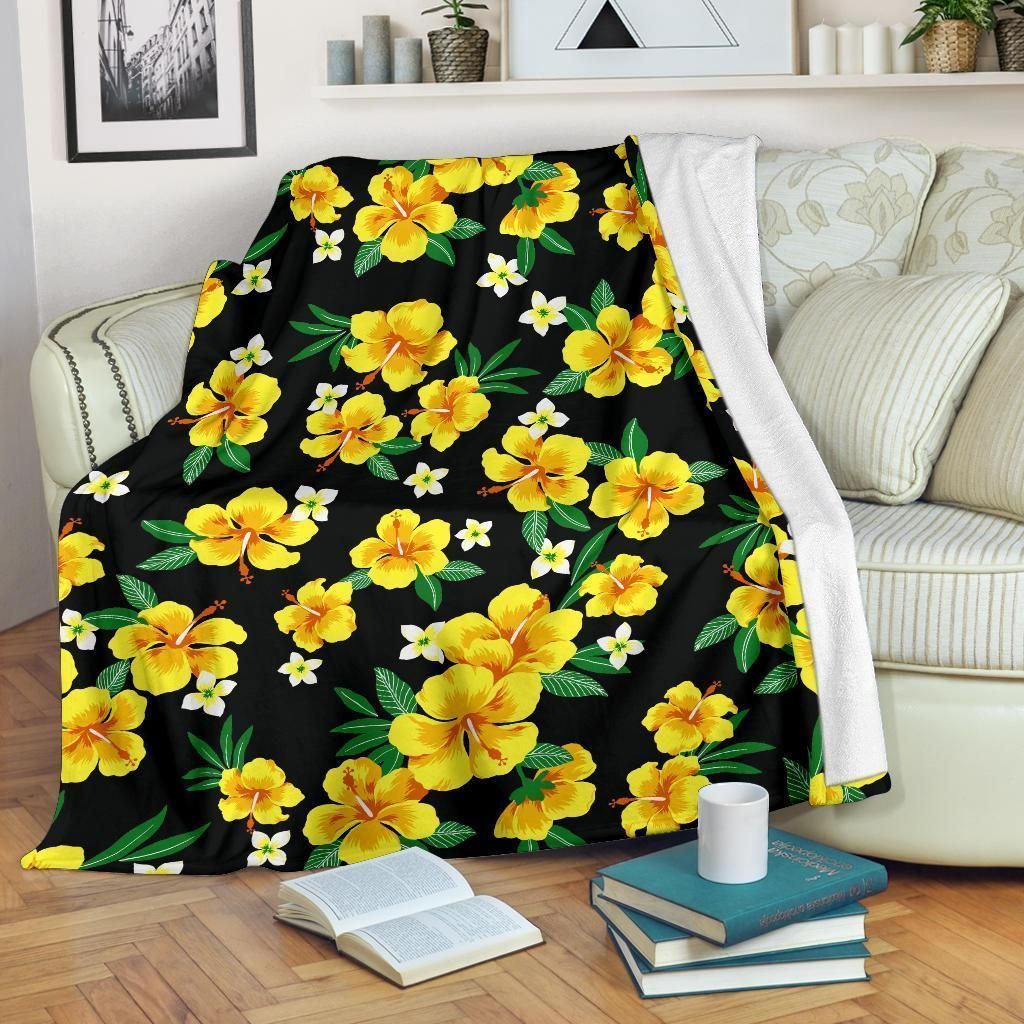 Wild Yellow Hibiscus Pattern Print Design Leece Blanket