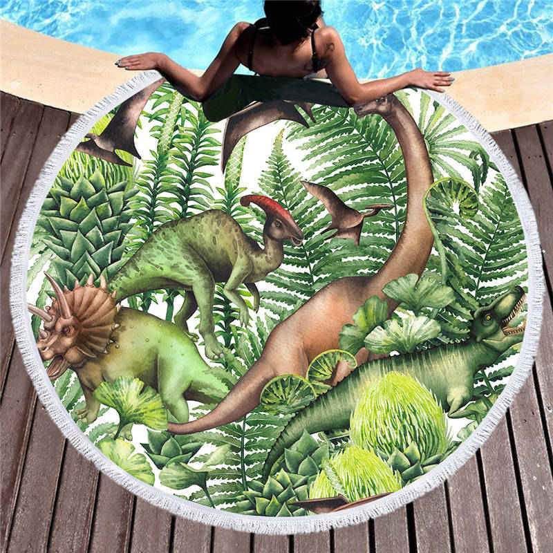 Wildlife 3d Dinosaurs Roam Forest Round Beach Towel