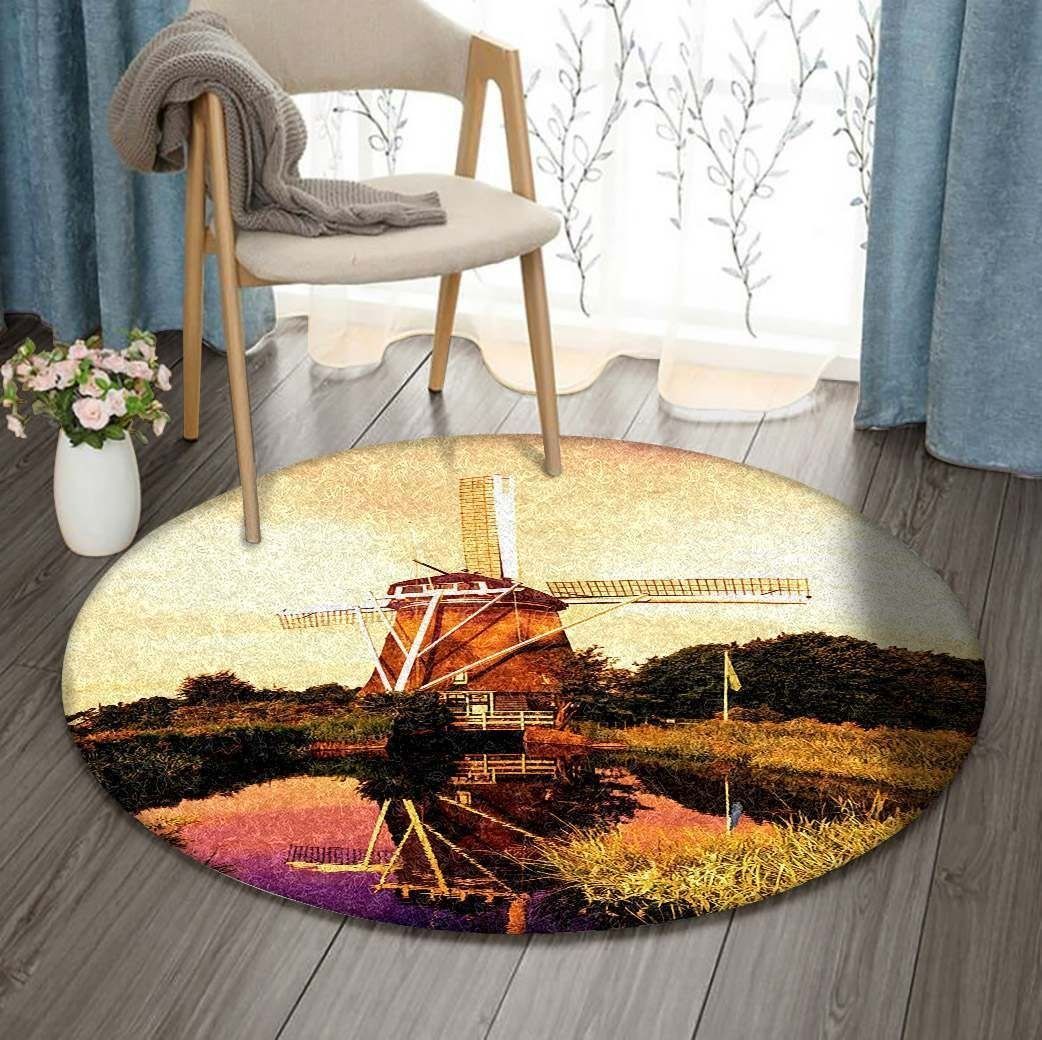 Windmill Farm Lake Round Carpet