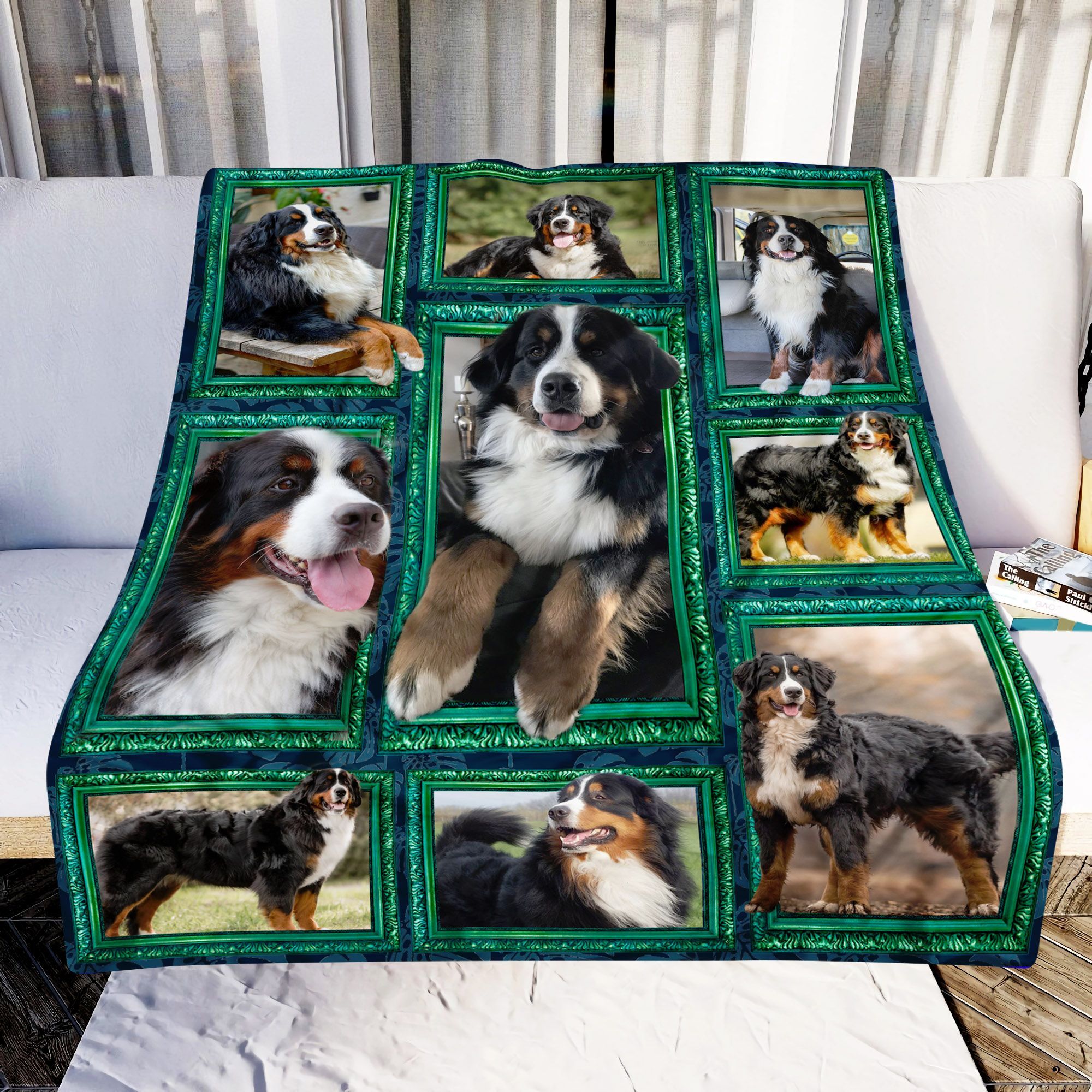 Window Frames Bernese Mountain Dog Sherpa Fleece Blanket