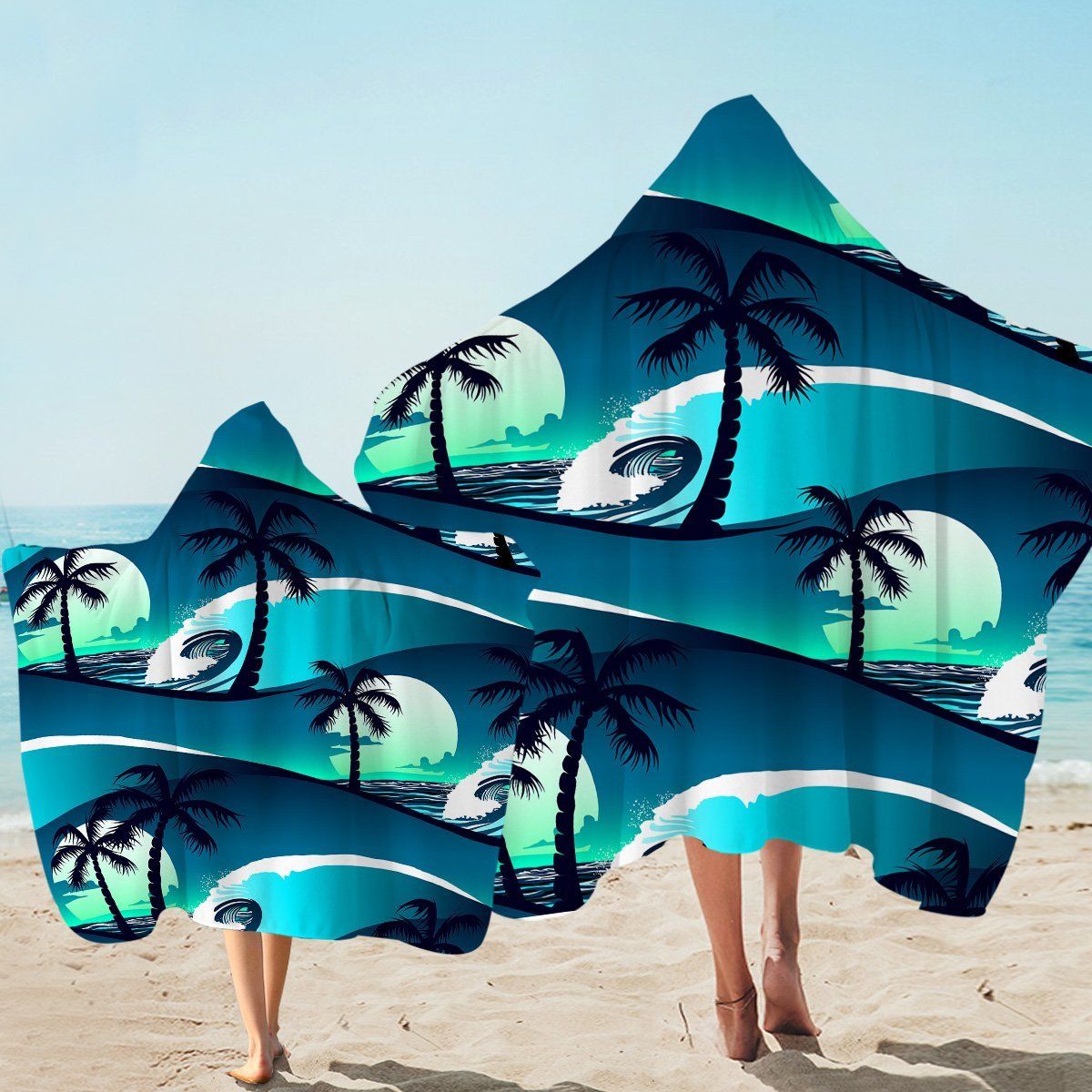 Windy Beach Night Printed Hooded Towel