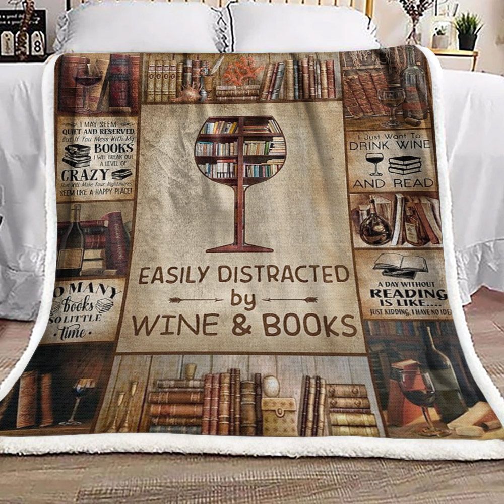Wine And Books Sherpa Fleece Blanket