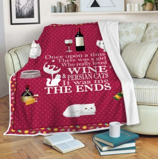 Wine And Cats Lover Sherpa Fleece Blanket