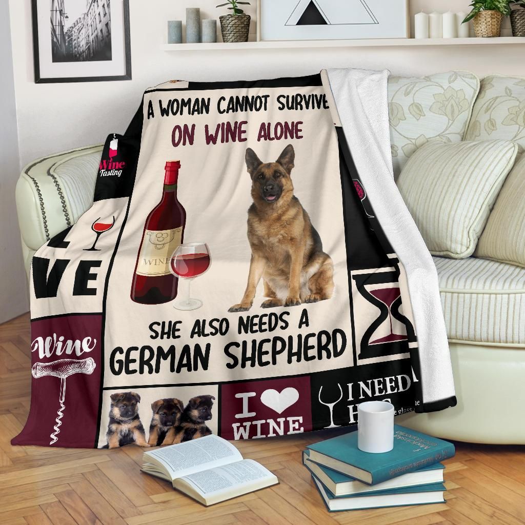 Wine And German Shepherd Sherpa Fleece Blanket
