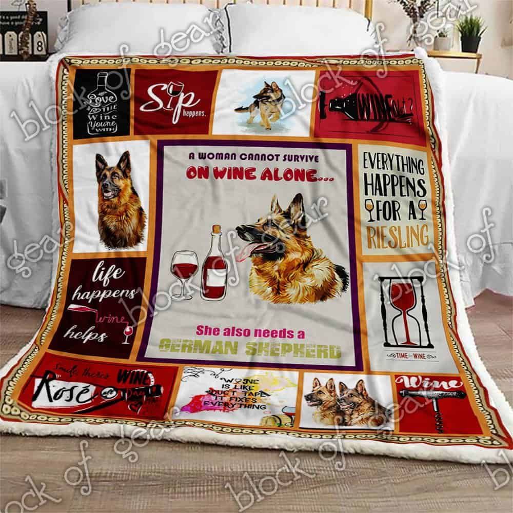 Wine And German Shepherd Fleece Blanket