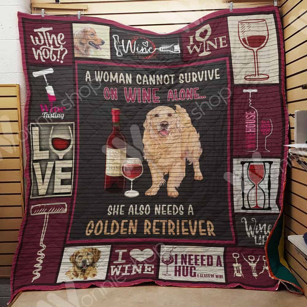 Wine And Golden Retriever GS-CL-QD0111 Quilt Blanket