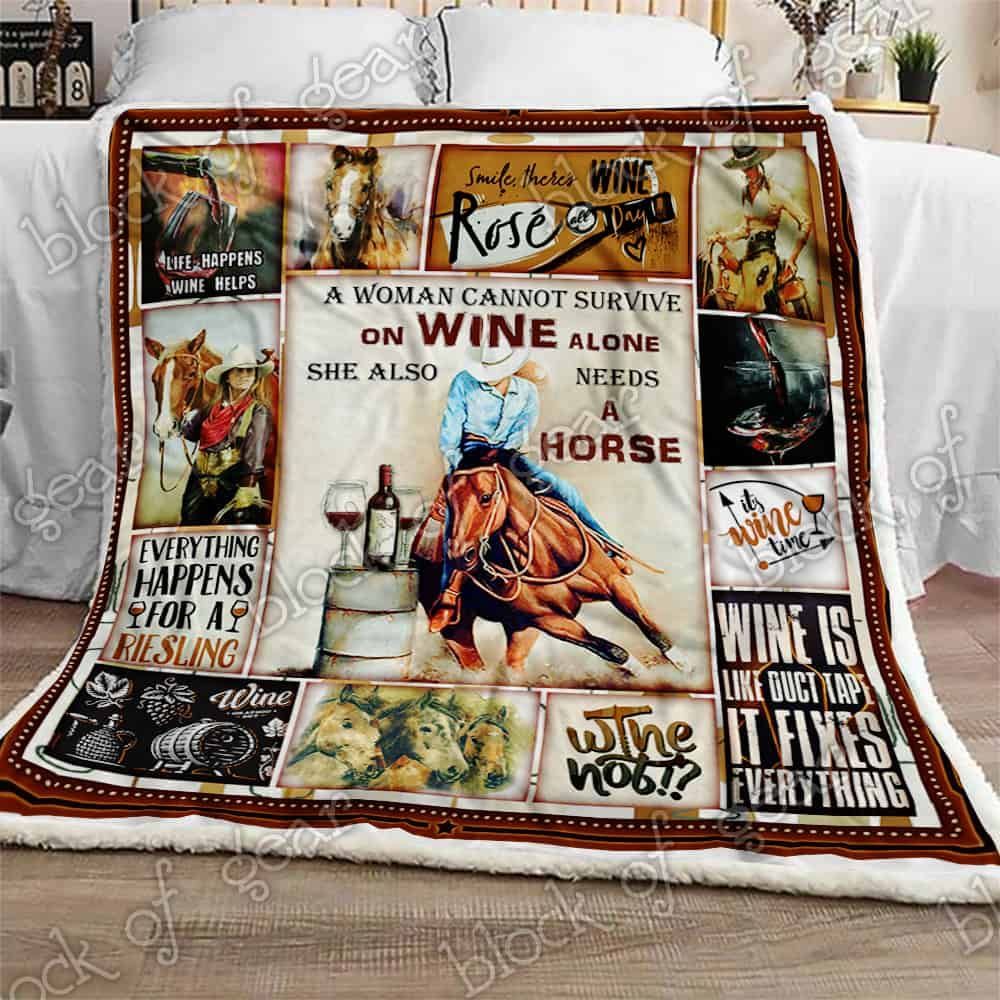 Wine And Horse Fleece Blanket