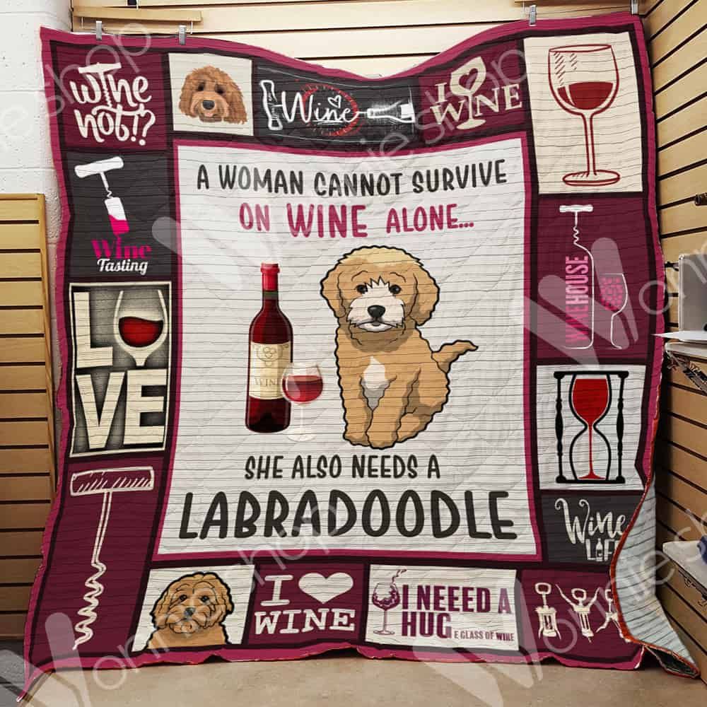 Wine And Labradoodle Dog Quilt Blanket DHC0102733TD