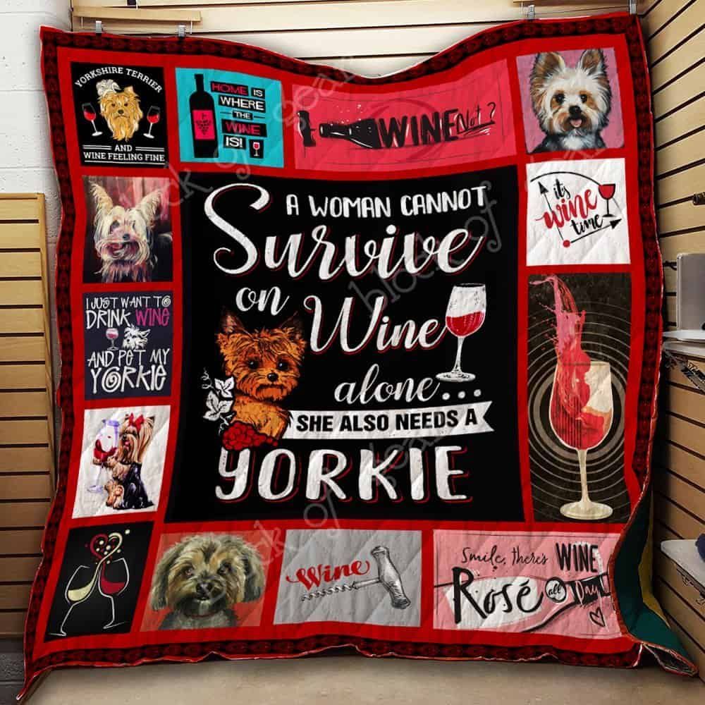 Wine And Yorkie Quilt Blanket ABC24106592