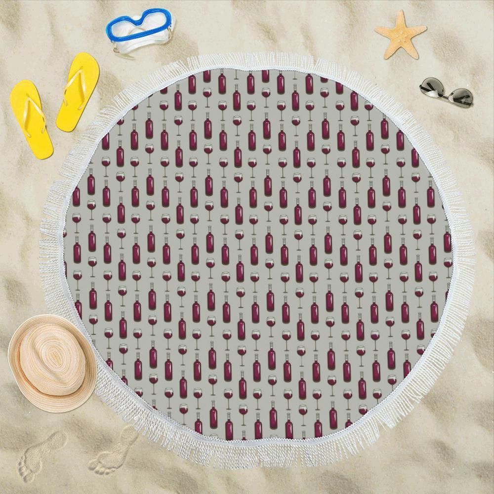 Wine Bottle Pattern Print Round Beach Towel