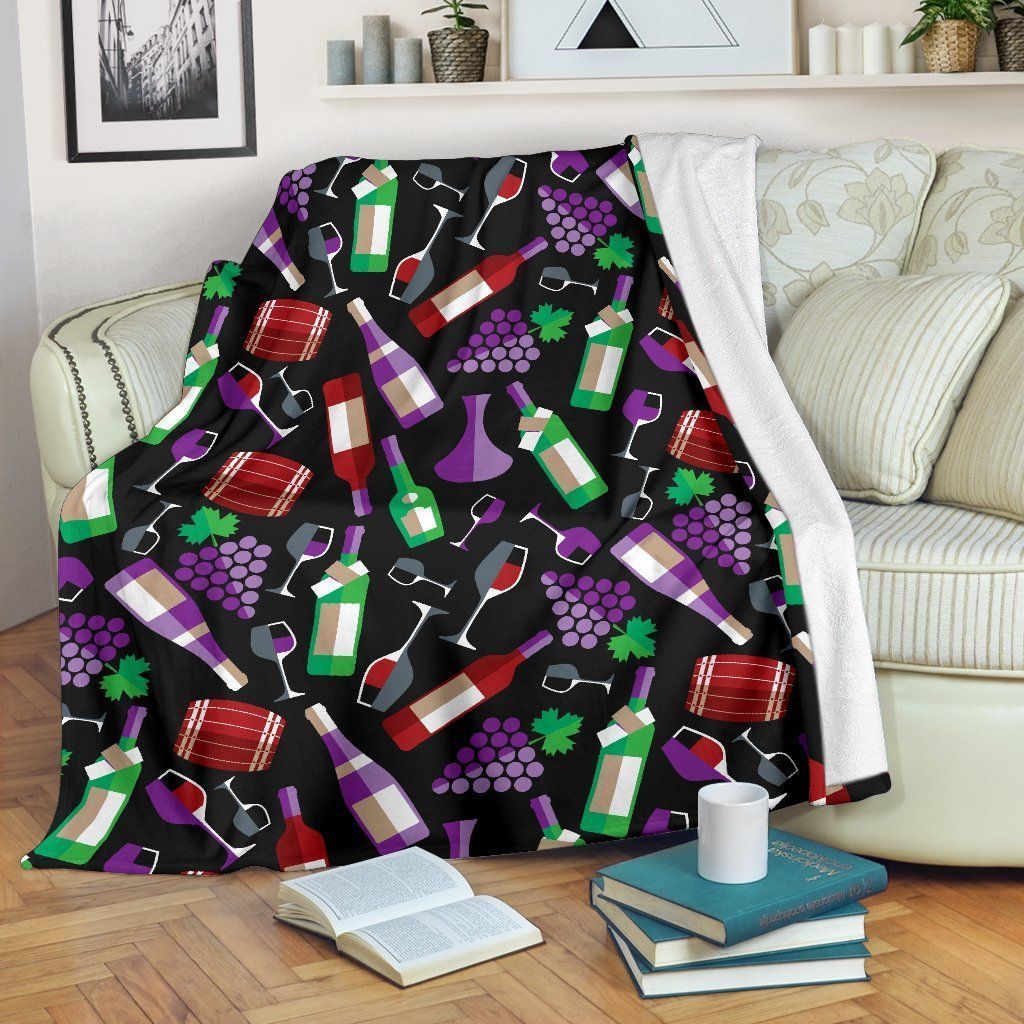 Wine Pattern Sherpa Fleece Blanket