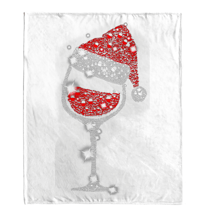 Wine Santa Hat Glitter Pattern Xmas Christmas Gift Fleece Blanket