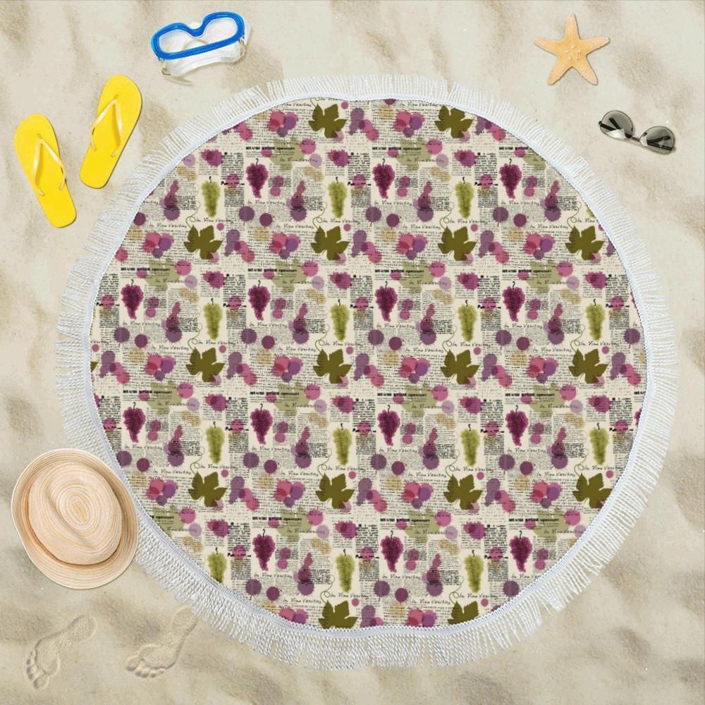 Wine Style Design Printed Round Beach Towel