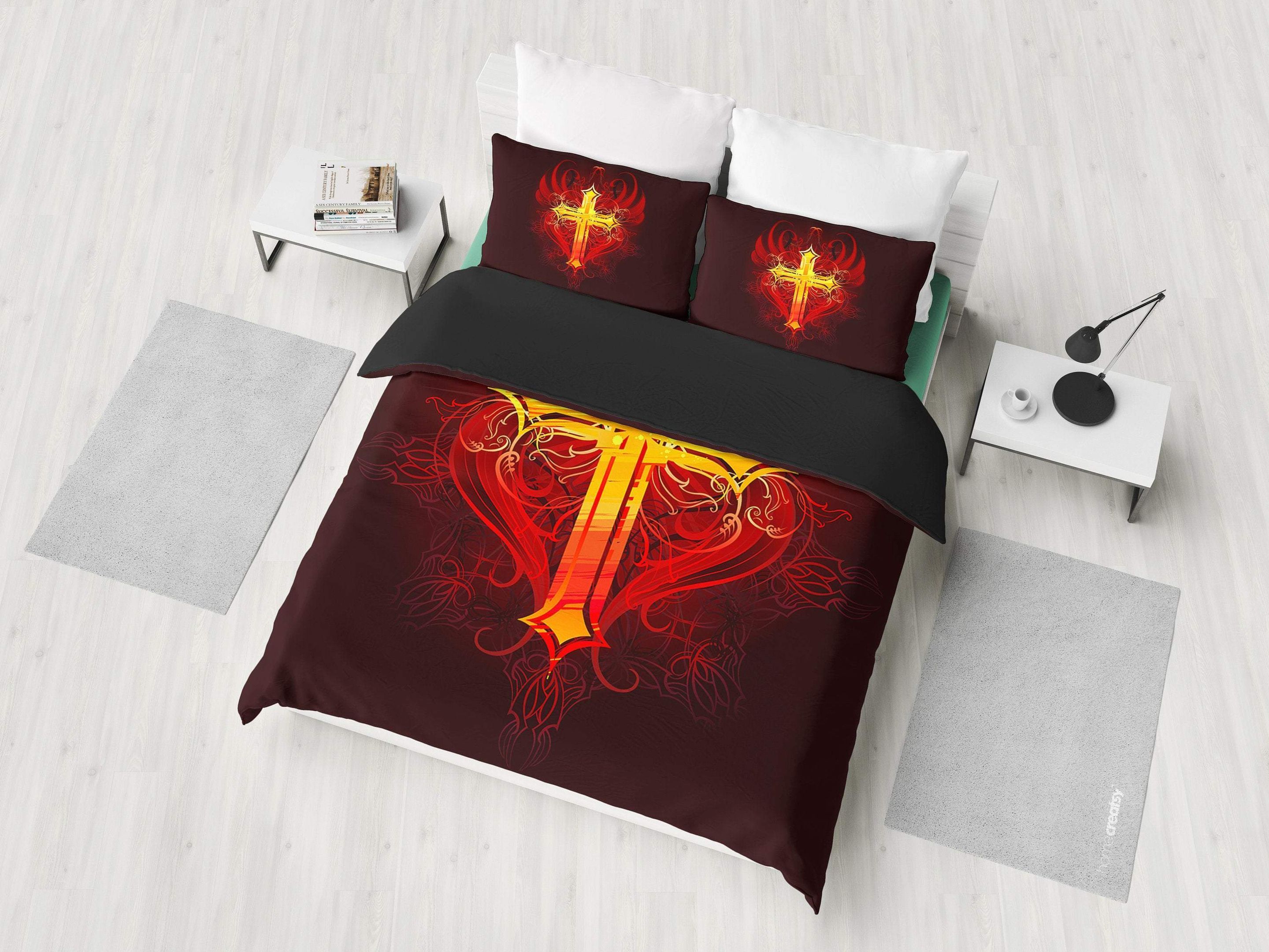 Winged Cross Black Bedding Set