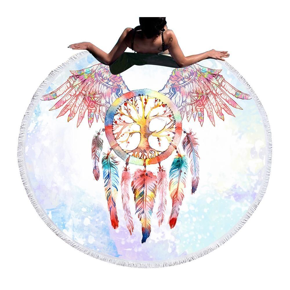 Winged Dreamcatcher Dare To Dream Printed Round Beach Towel