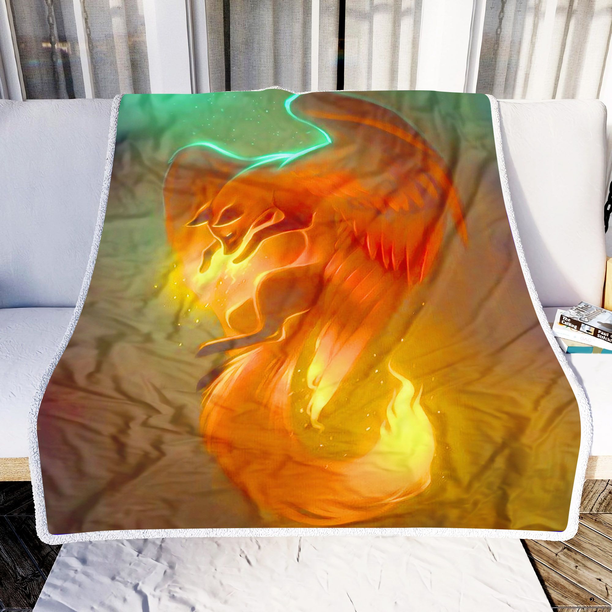 Winged Fire Fox Fleece Blanket