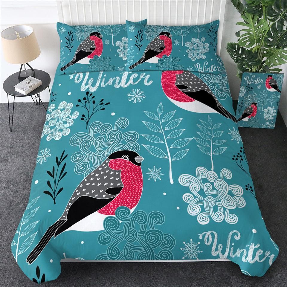 Winter Birds Pattern Bedding Set