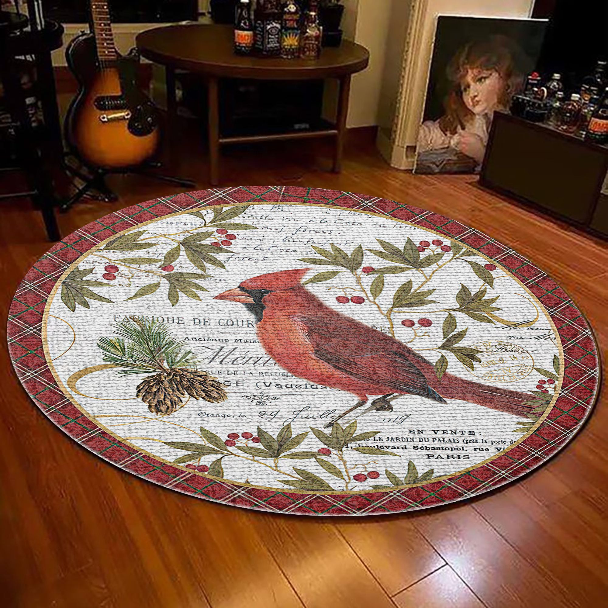 Winter Cardinal Round Carpet