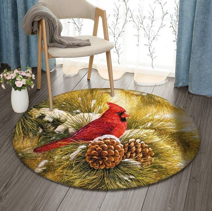 Winter Cardinal Round Carpet