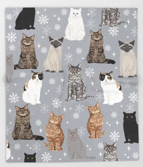 Winter Cat Snowflakes Sherpa Fleece Blanket