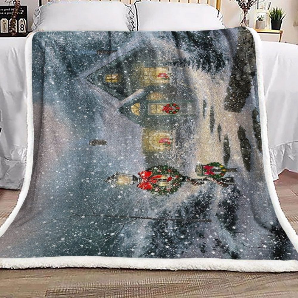Winter Christmas Village Sherpa Fleece Blanket